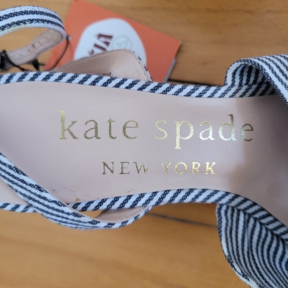 Kate Spade Blue Striped Women's Platform Sandals - Picture 2 of 7